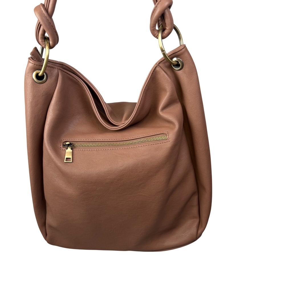 Antik Kraft Vegan Leather Hobo Bag Brown Ring Handle Slouchy Boho Shoulder Tote